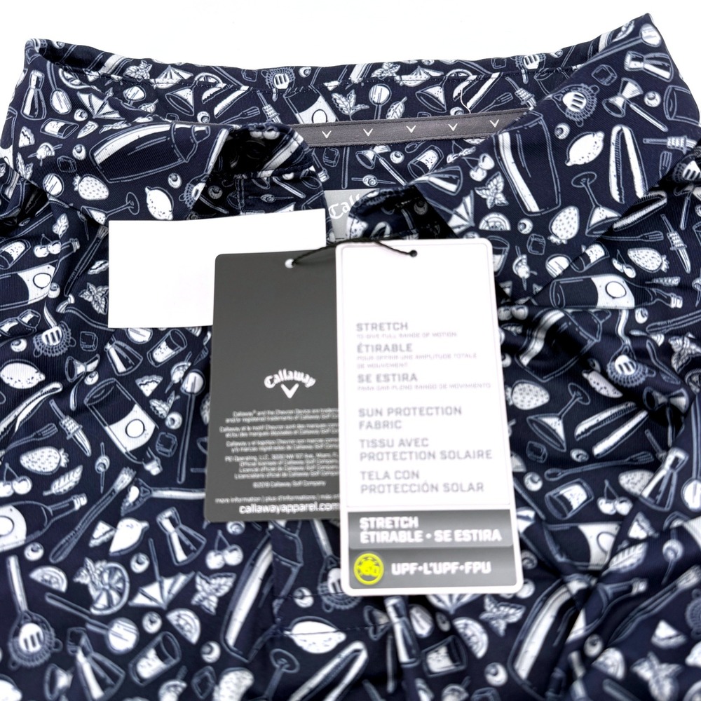 Callaway Mens Golf Polo Shirt Size XL Short Sleeve Navy Blue Cocktail Print NWT - Picture 12 of 16